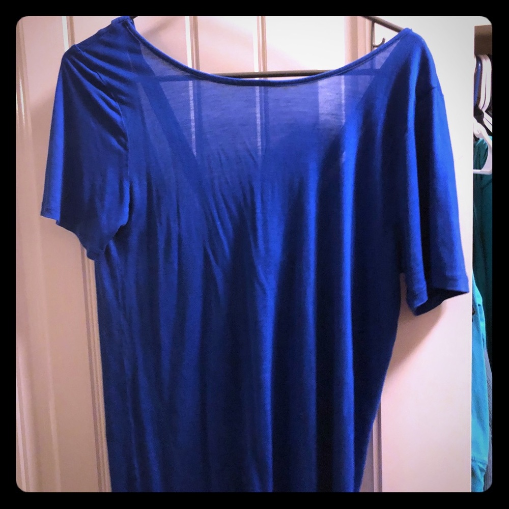 Blue open back blouse